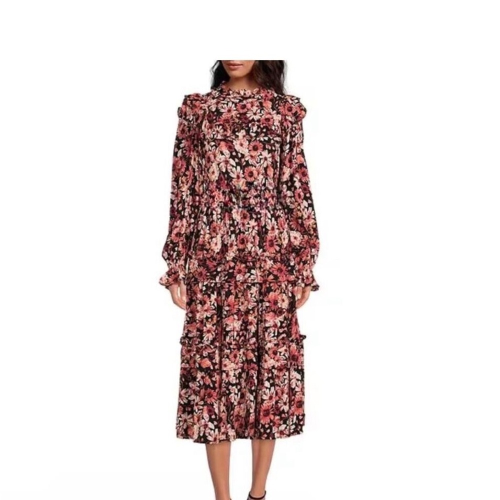 Rachel Parcell Floral Tiered Midi Dress Womens 6 Spring Easter Peasant - Picture 1 of 11